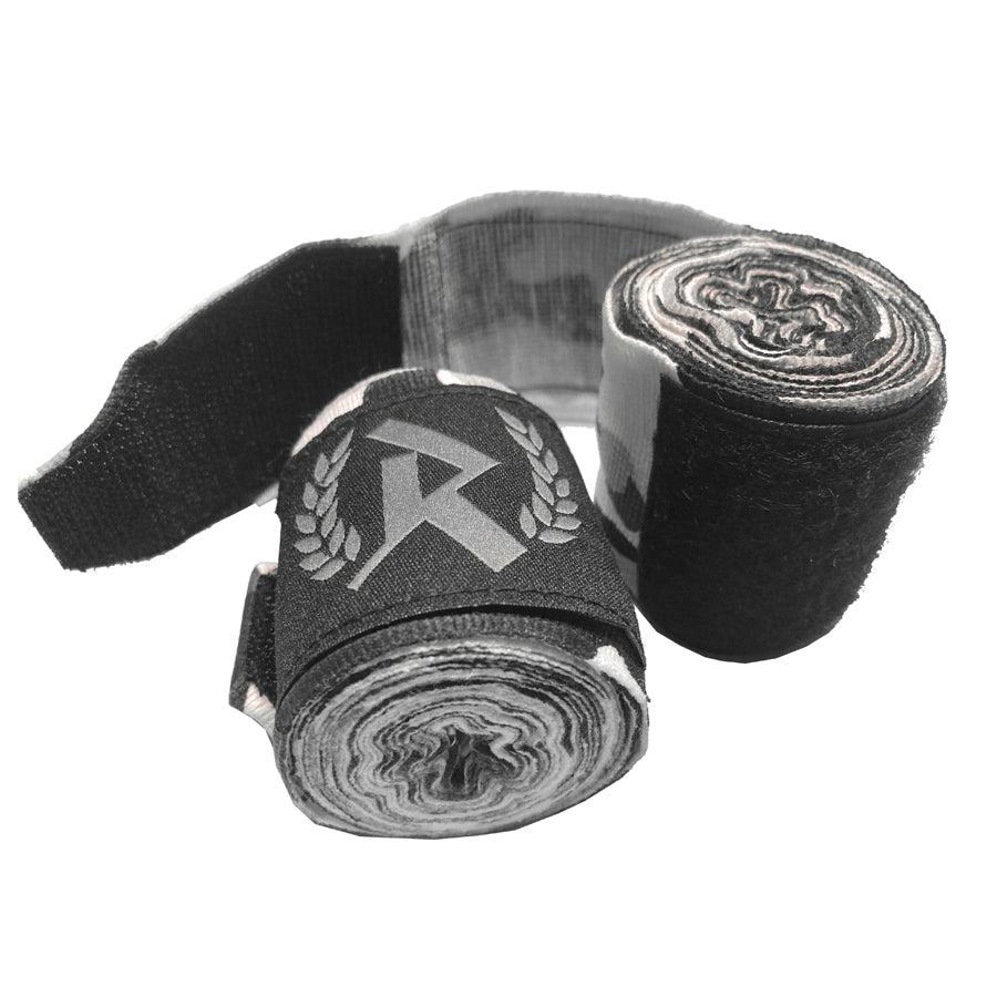 Rurik FG käsisiteet 5m musta sivusta ja tarra auki kuvattuna. Camo käsiside