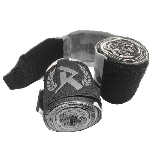 Rurik FG käsisiteet 5m musta sivusta ja tarra auki kuvattuna. Camo käsiside