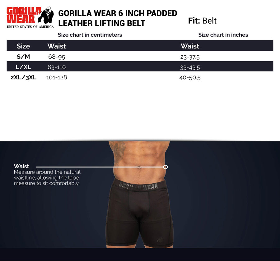 Gorilla Wear Full Leather 6" Padded Belt - Musta