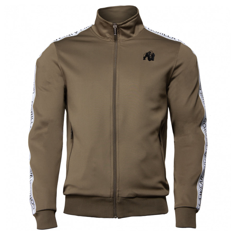 Wellington Track Jacket takki värissä khaki. Kuvattu edestä. Logo vasemmalla.