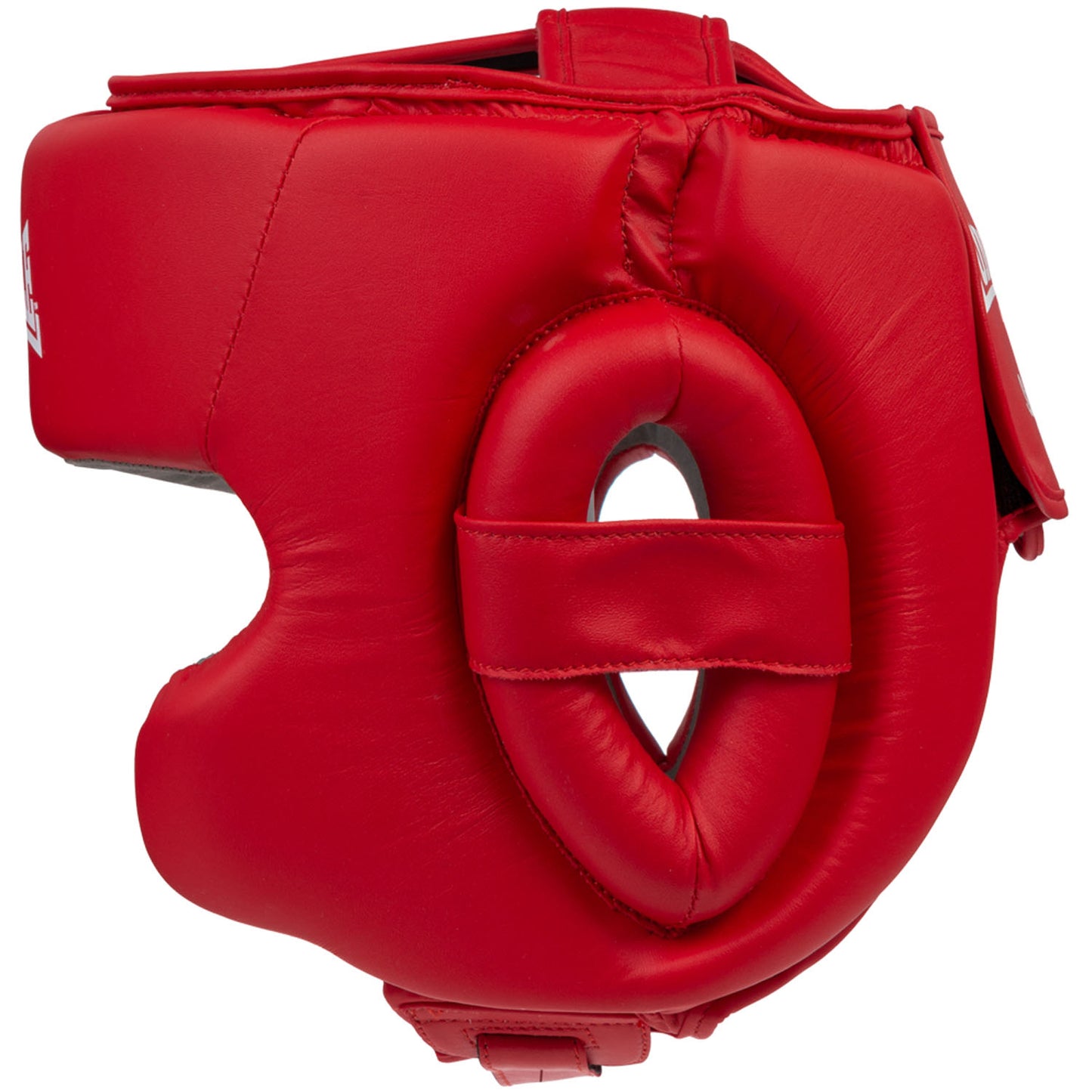 Lonsdale Stanford nyrkkeilykypärä  punainen kuvattu edestä. Lonsdalen valkoinen logo otsassa. Boxing helmet headgear kuvassa vasen sivu. 
